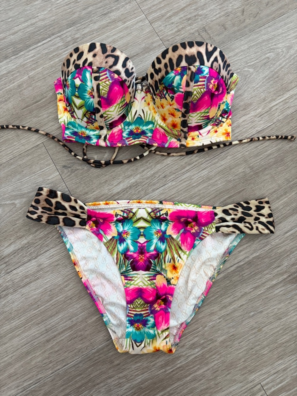 Tropical Floral & Leopard Print Bikini Set